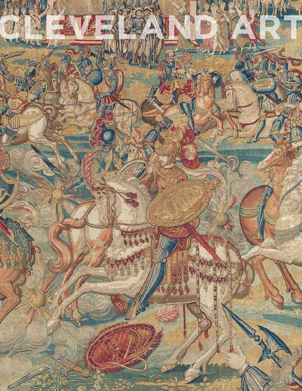 Cleveland Art magazine cover, detail of a textile knight on horseback