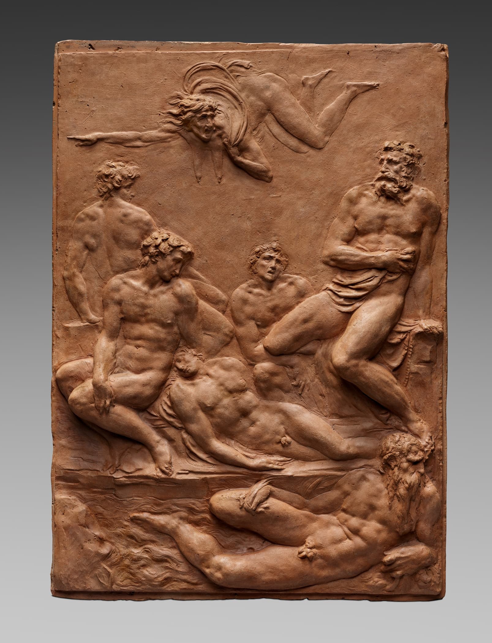 Terracotta sculpture of several men 