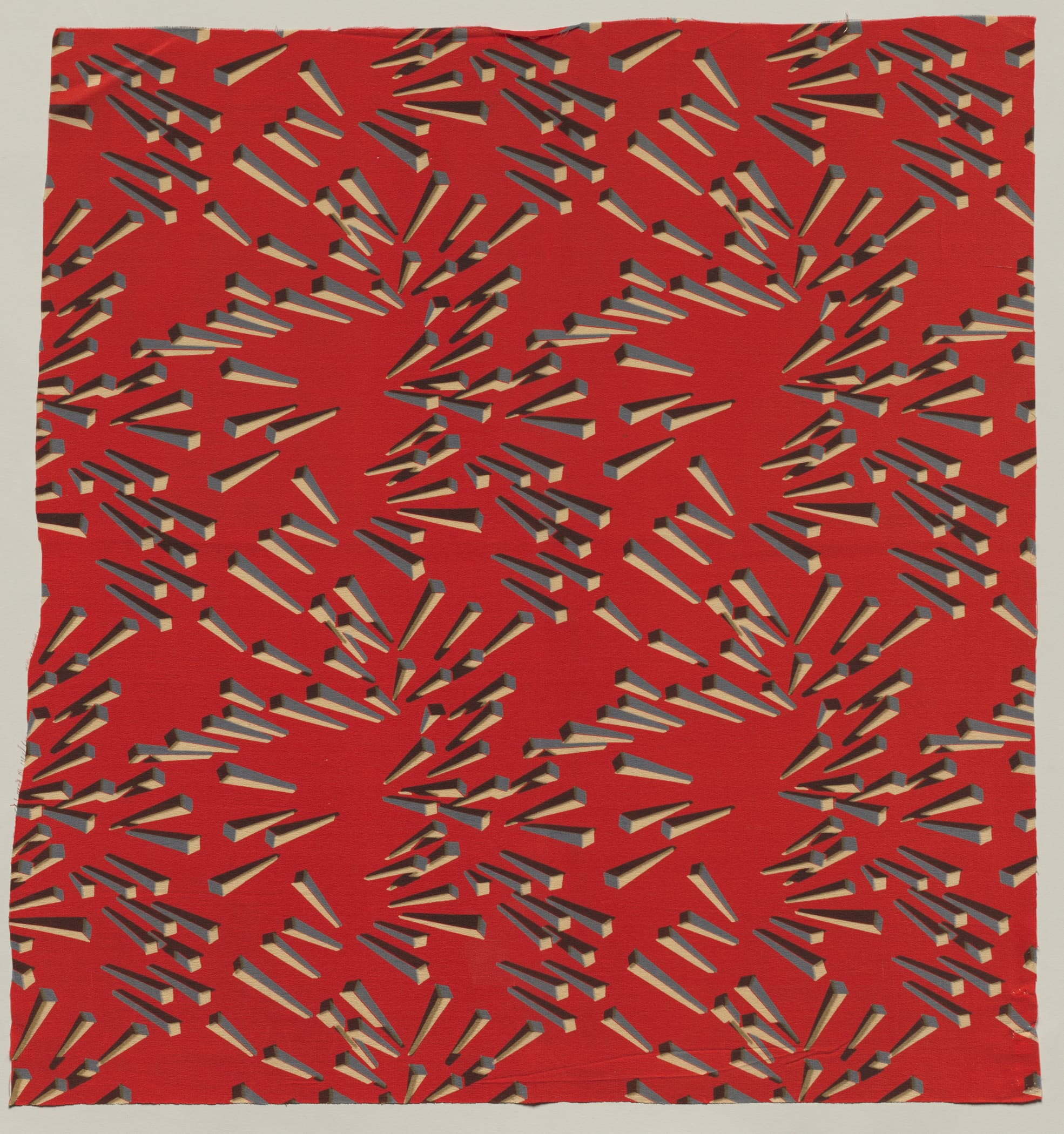 Red printed silk with a blue pattern