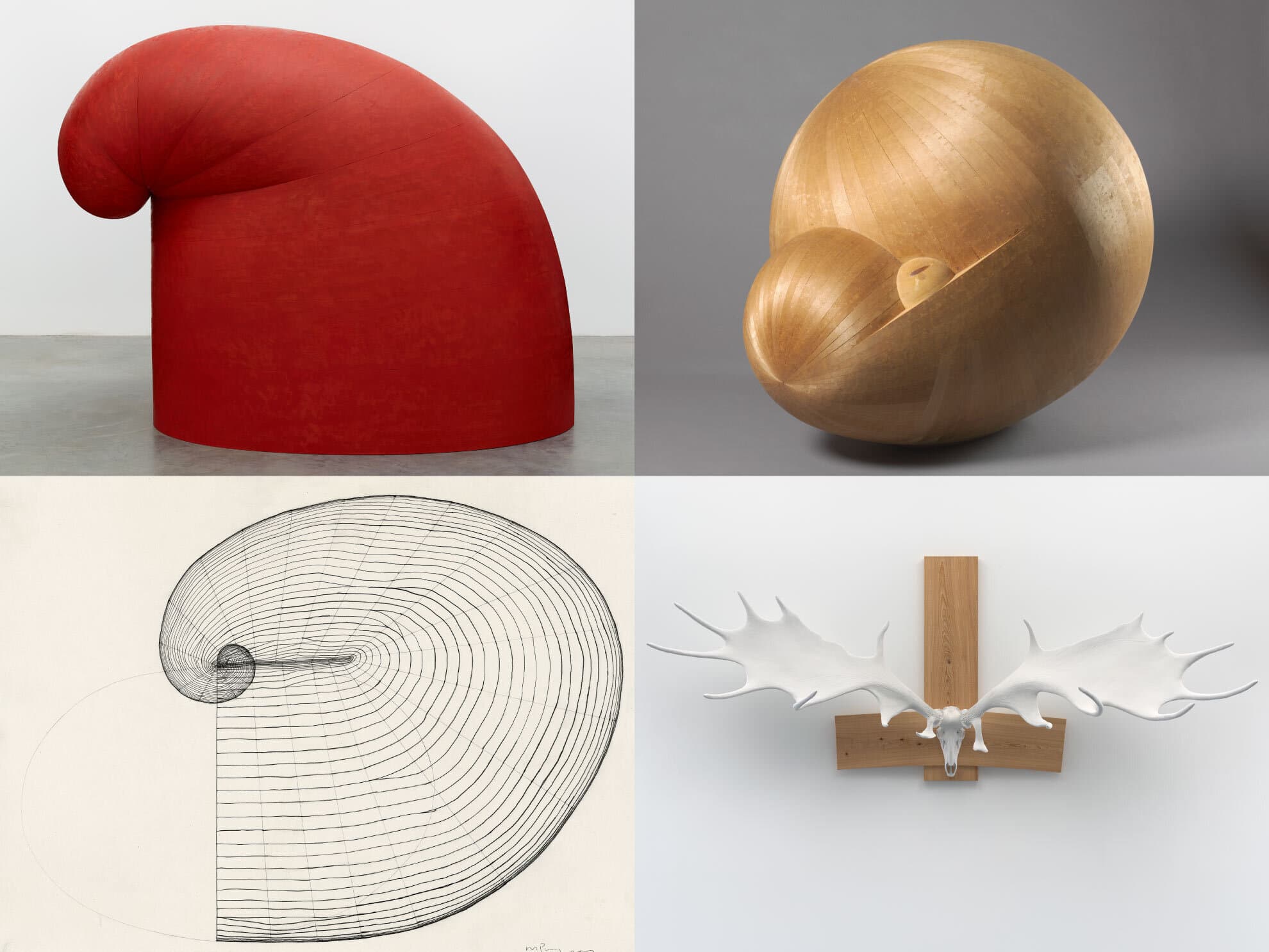 Collage of different sculptures and sketches by Martin Puryear
