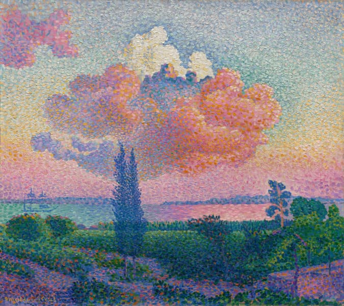 Included in the Keithley gift is The Pink Cloud by Henri-Edmond Cross, the titular cloud and landscape created entirely from thick dots of paint.
