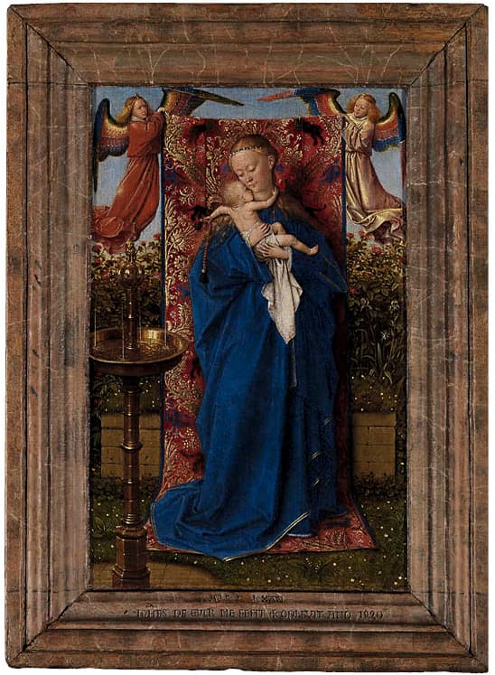 Madonna at the Fountain 1439. Jan van Eyck (Flemish, c. 1390–1441). Oil on panel; 19 x 12.5 cm. Koninklijk Museum voor Schone Kunsten, Antwerp, Belgium, inv. no. 411. © Lukas–Art in Flanders VZW / Photo: Hugo Maertens / Bridgeman Images