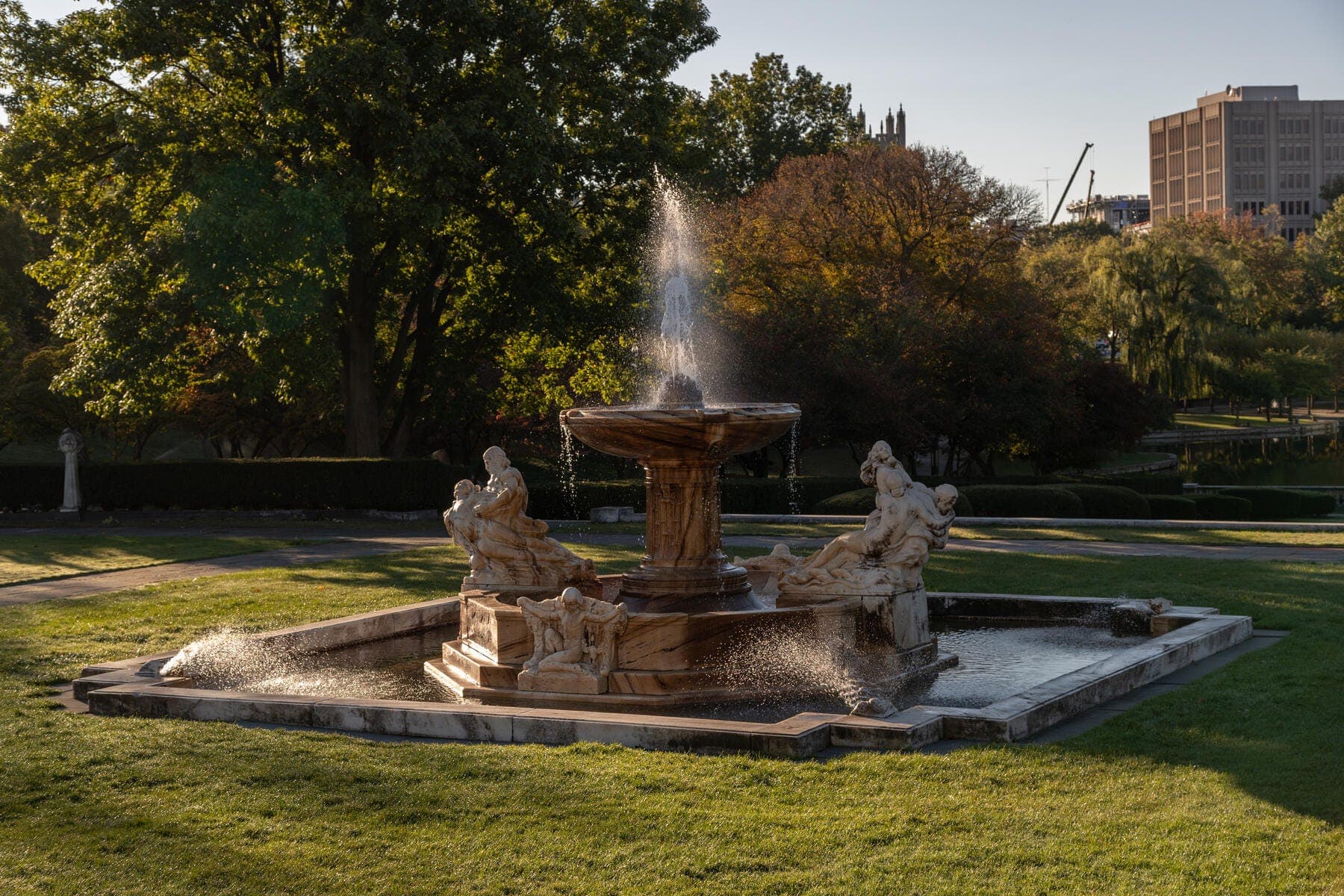a fountain in a park