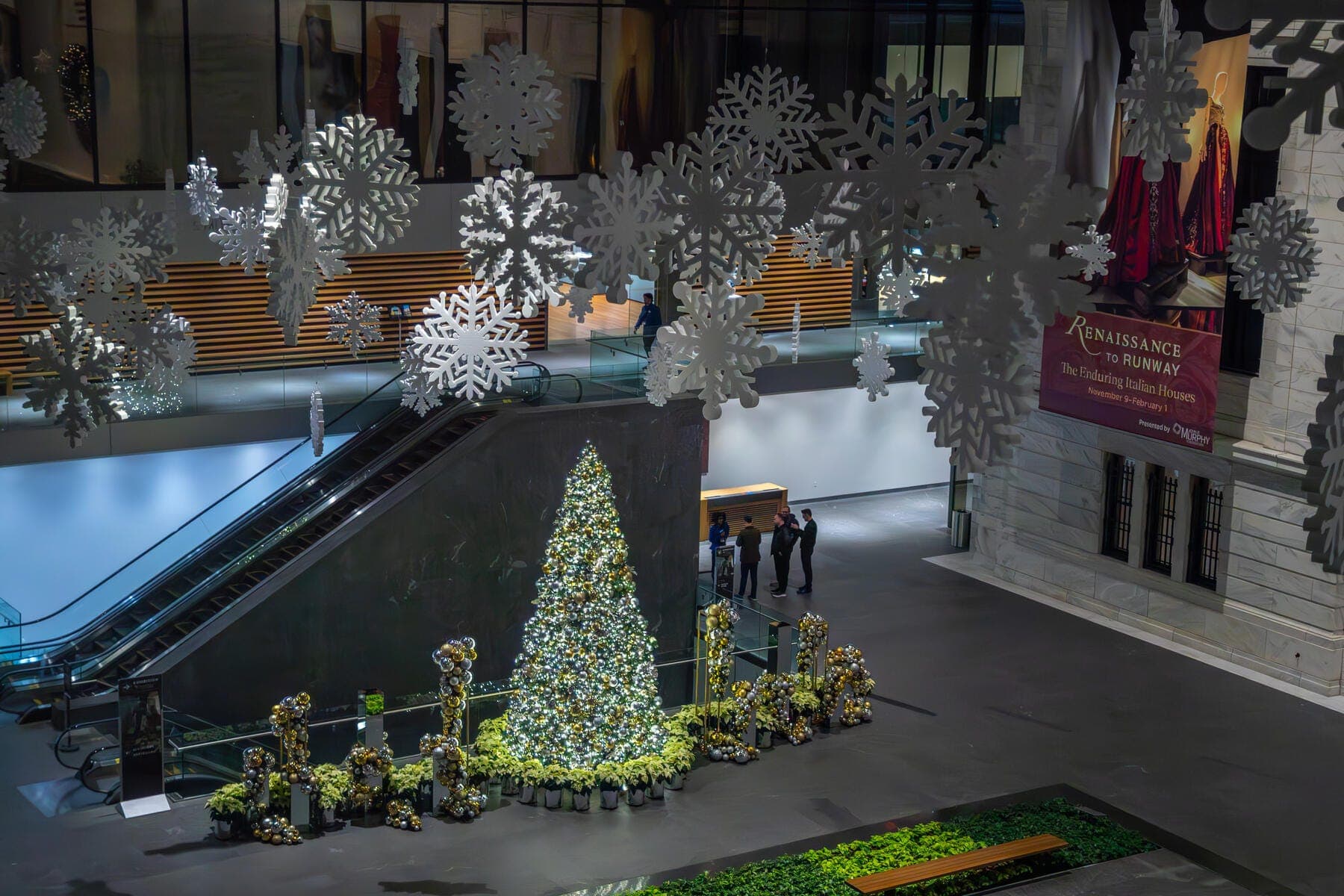 a christmas tree in a building