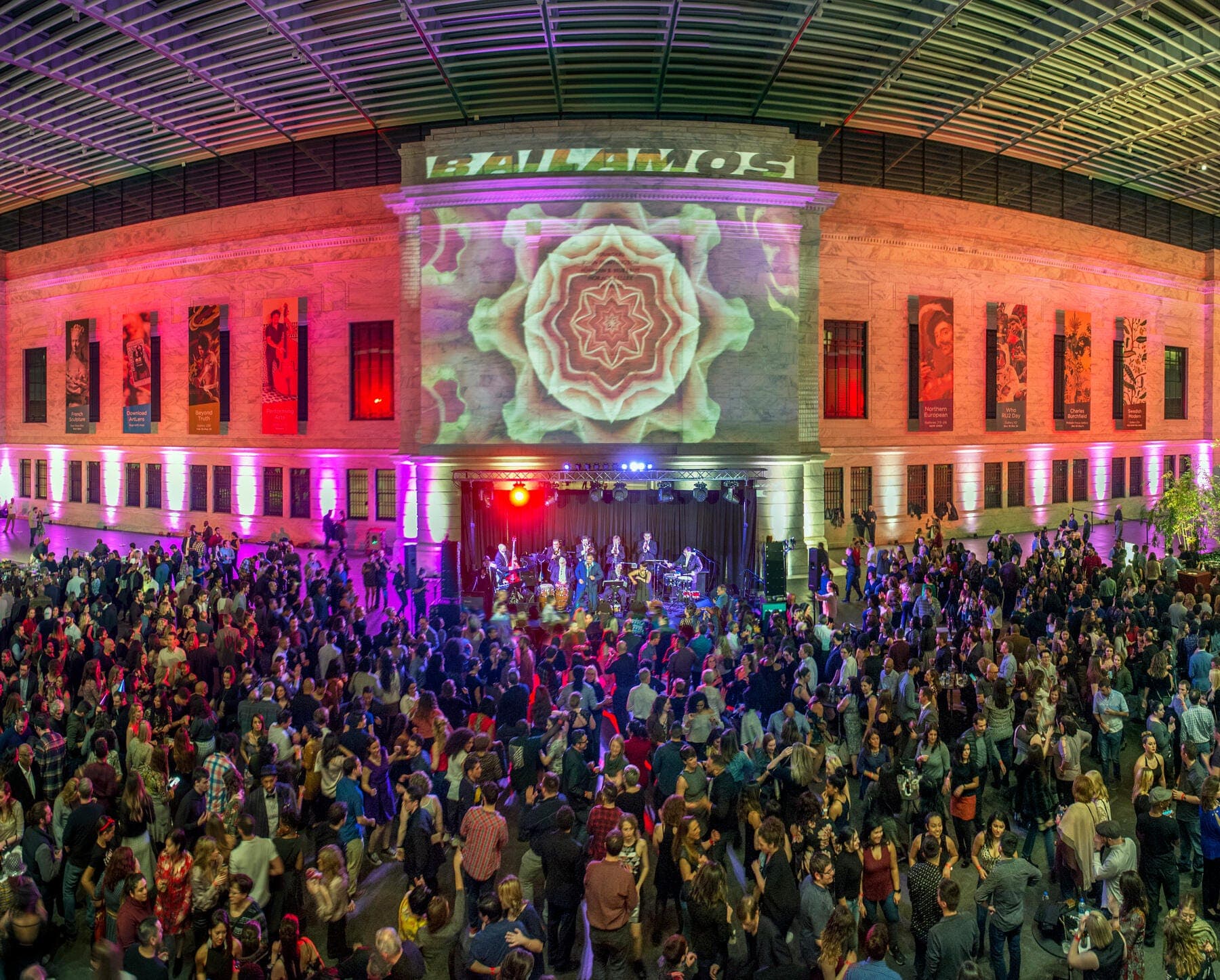 a large group of people in a building
