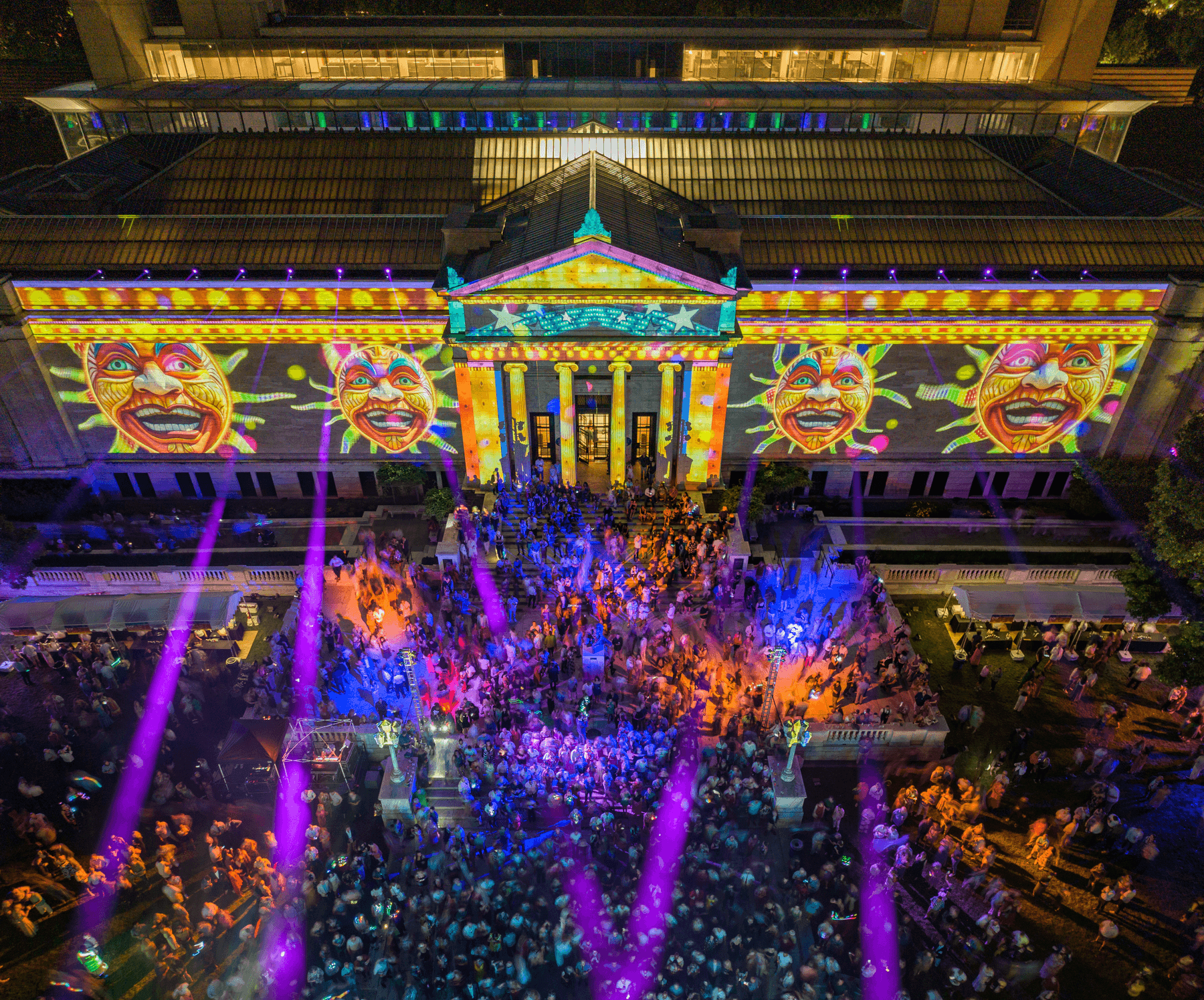 a building with colorful lights