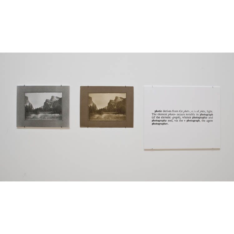 Joseph Kosuth (American, b. 1945). One and Three Photographs [Ety.], 1965. Vintage photograph, photograph of a photograph, photographic enlargement of the definition of the word “photograph,” original photo-certificate; 78.1 x 274.3 cm. Purchase from the 