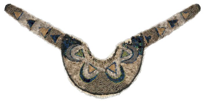 Pelerine (Collar or Cape), about 1830–60? Artist unknown, Great Lakes/St. Lawrence River Area. Embroidery; feathers, cotton. Gift of the Textile Art Alliance in honor of their 60th Anniversary 1996.14