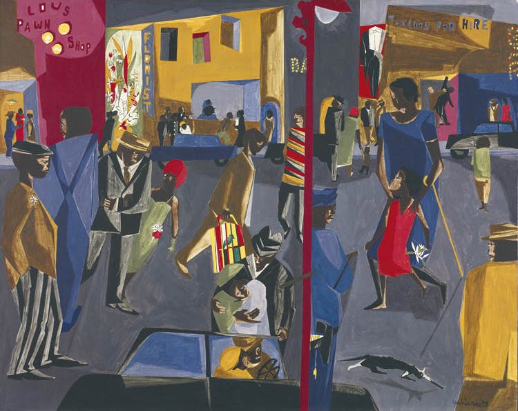 painting of a Brooklyn Neighborhood by Jacob Lawrence