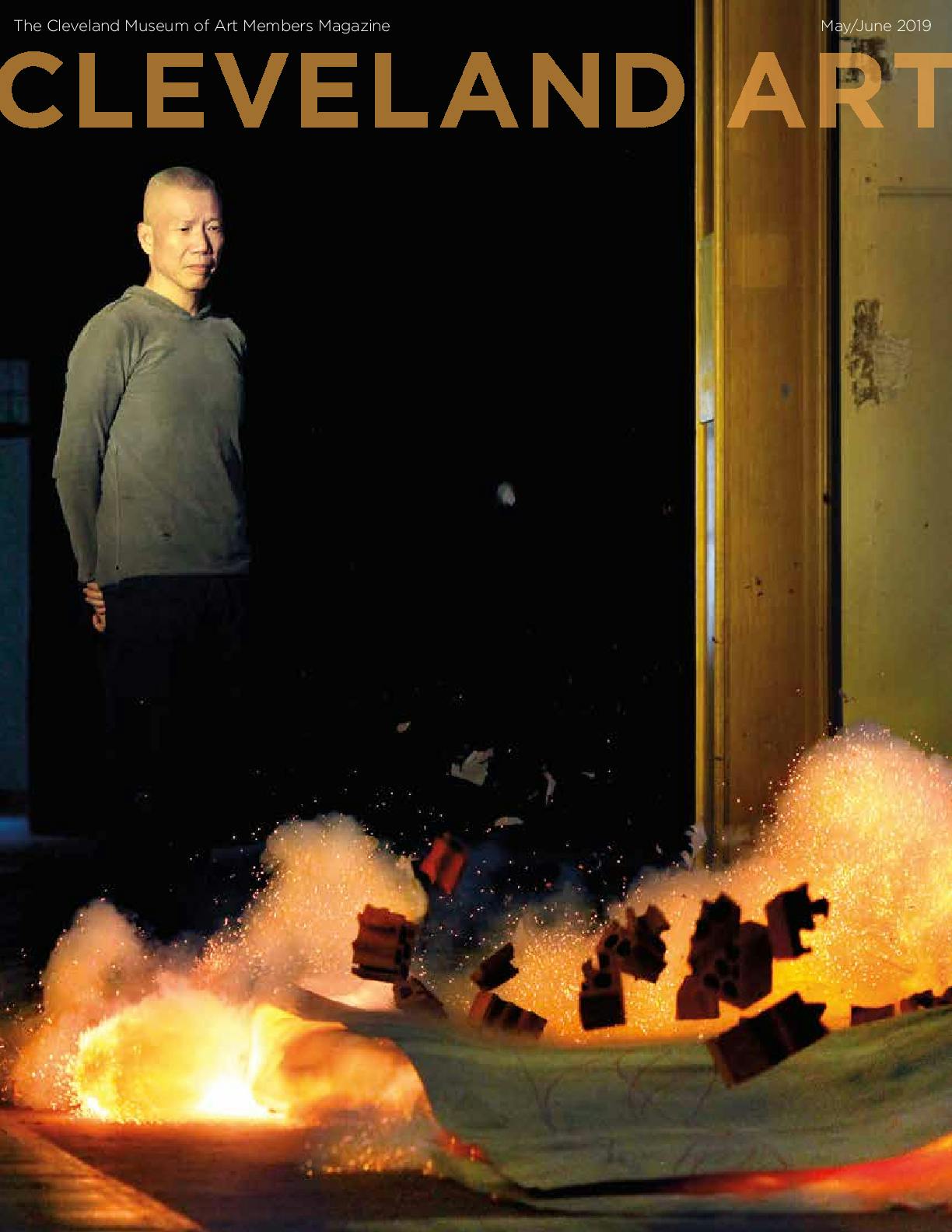 Cleveland Art magazine cover, with Chinese artist Cai Guo-Qiang standing behind his exploding drawing