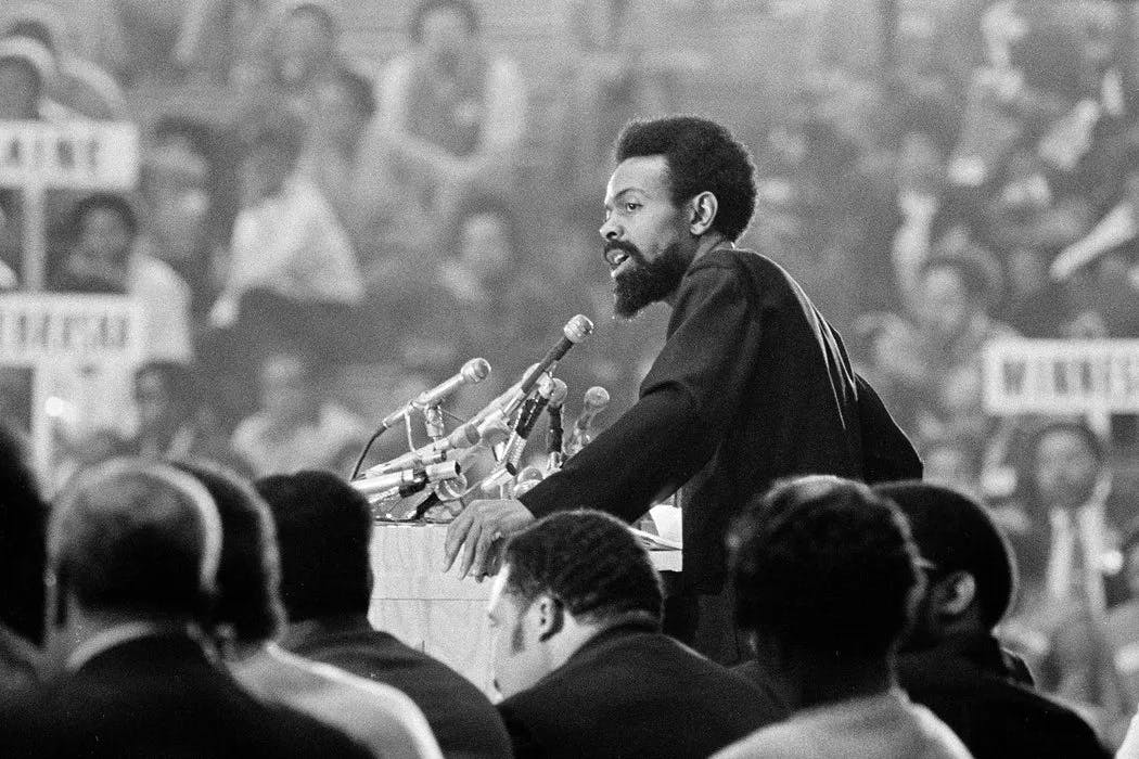 Amiri Baraka at the National Black Political Convention in 1972. Image courtesy Gary Settle/The New York Times