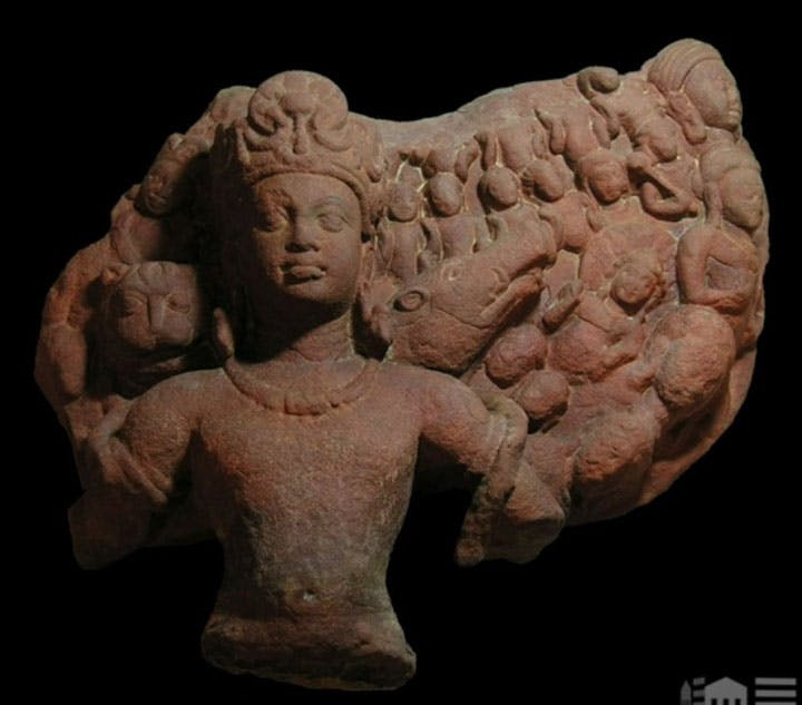 Sandstone sculpture of Vishnu from the waist up