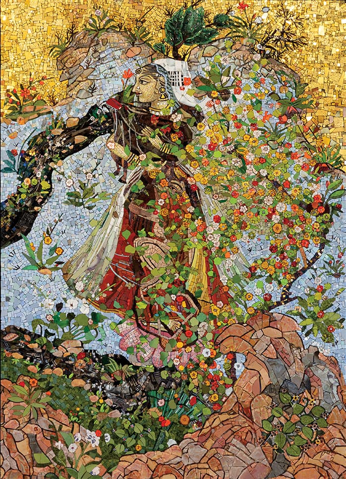 colorful depiction of woman with flowers