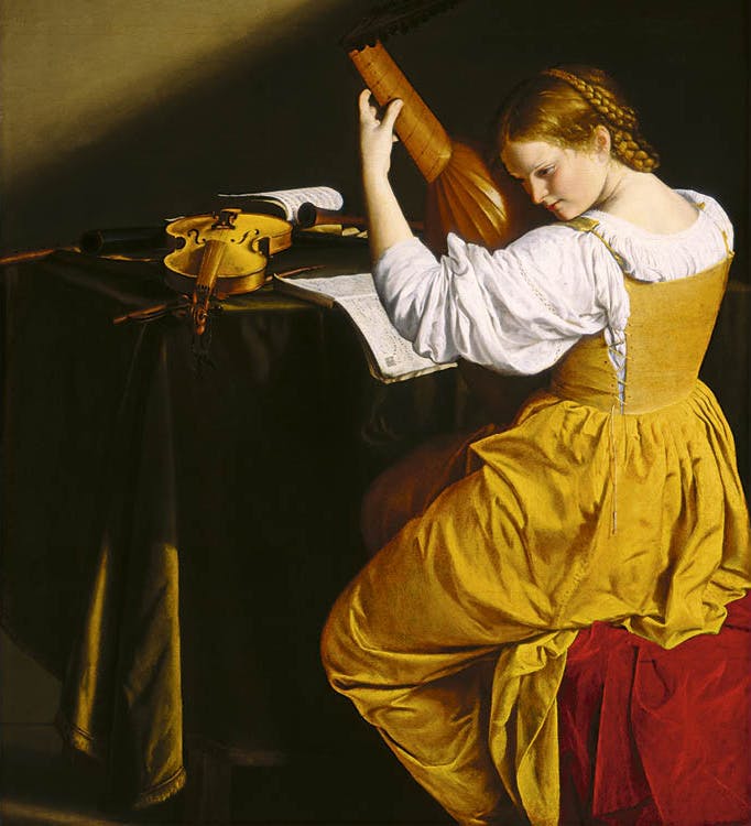 The Lute Player c. 1612/1620. Orazio Gentileschi (Italian, 1563–1639). Oil on canvas; 143.5 x 129 cm. National Gallery of Art, Washington, DC, Ailsa Mellon Bruce Fund, 1962.8.1