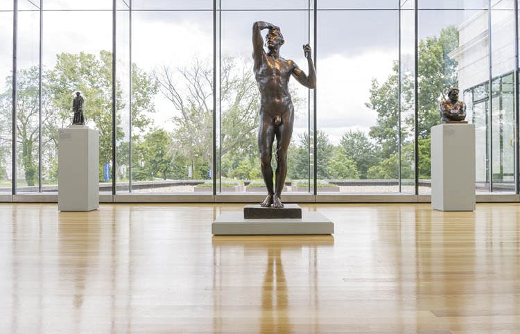 Natural Backdrop The initial installation of the east wing glass box in 2008 featured Rodin sculptures, including The Age of Bronze. The exhibition Rodin—100 Years again takes advantage of this beautiful view.