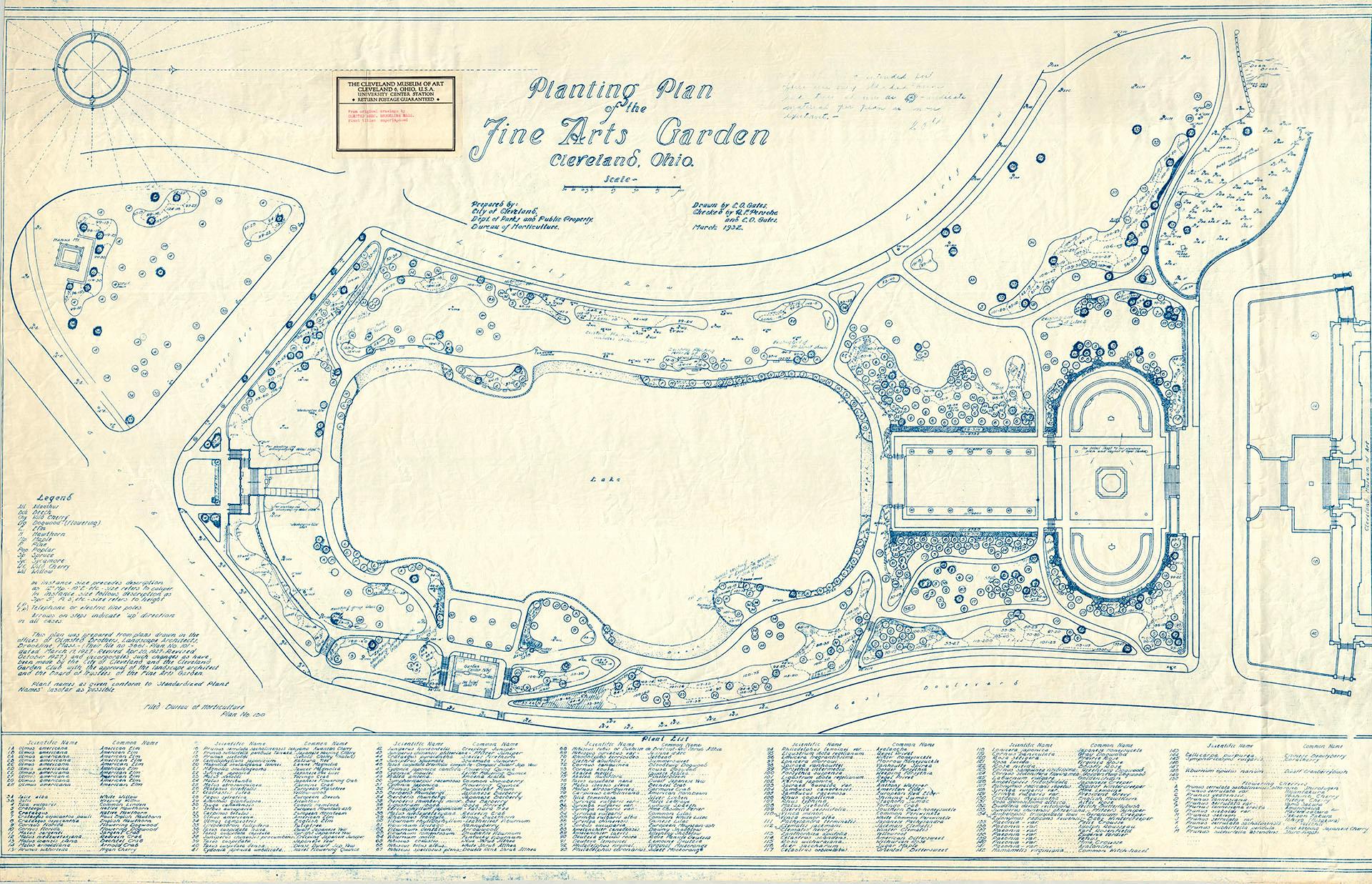 Original planting plan of the Cleveland Museum of Art Fine Arts Garden