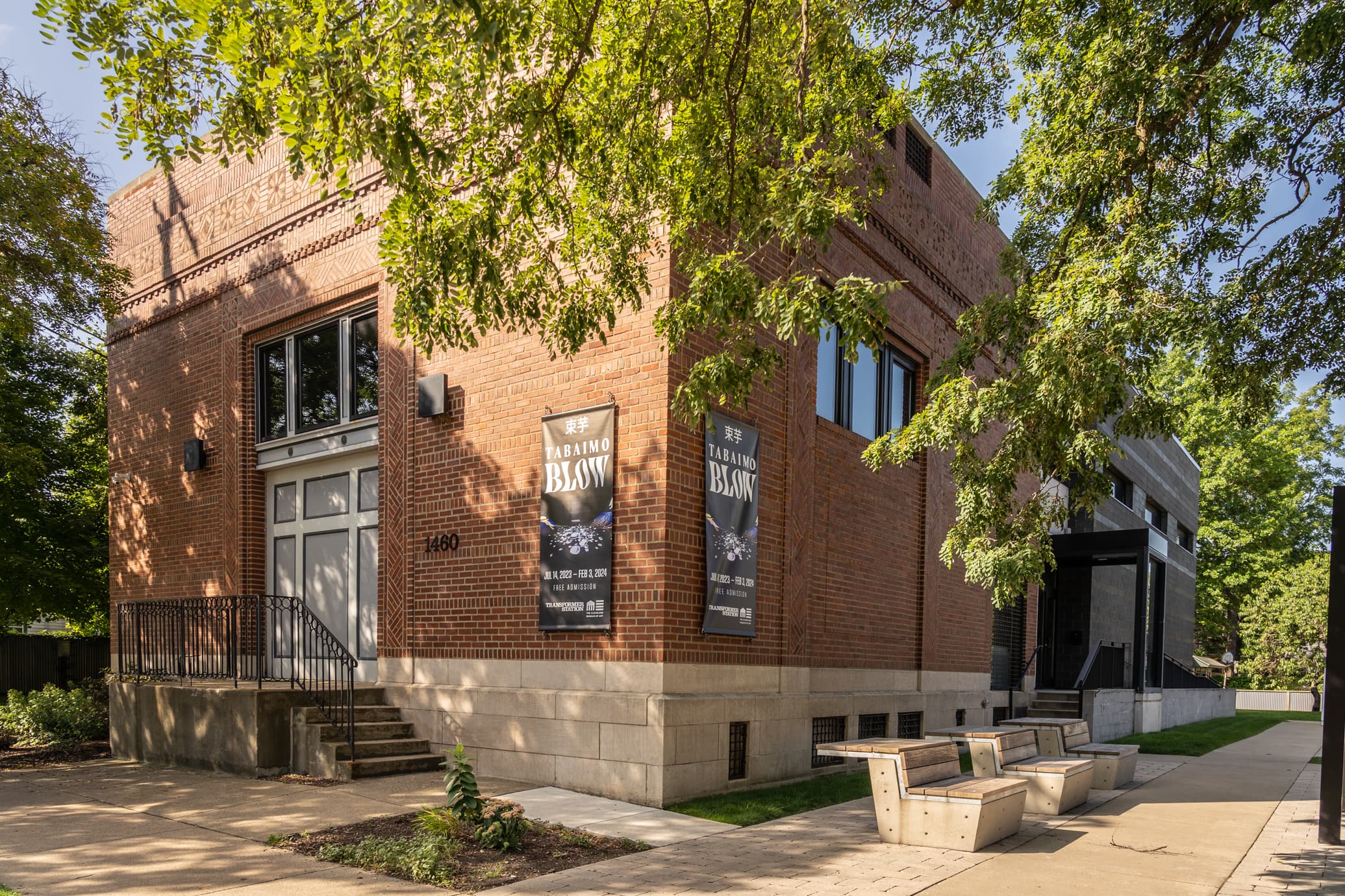 Exterior corner of Transformer station on a sunny summer day.