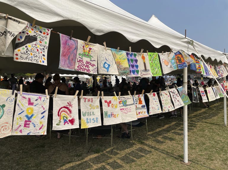 Love Recovery Flags on display