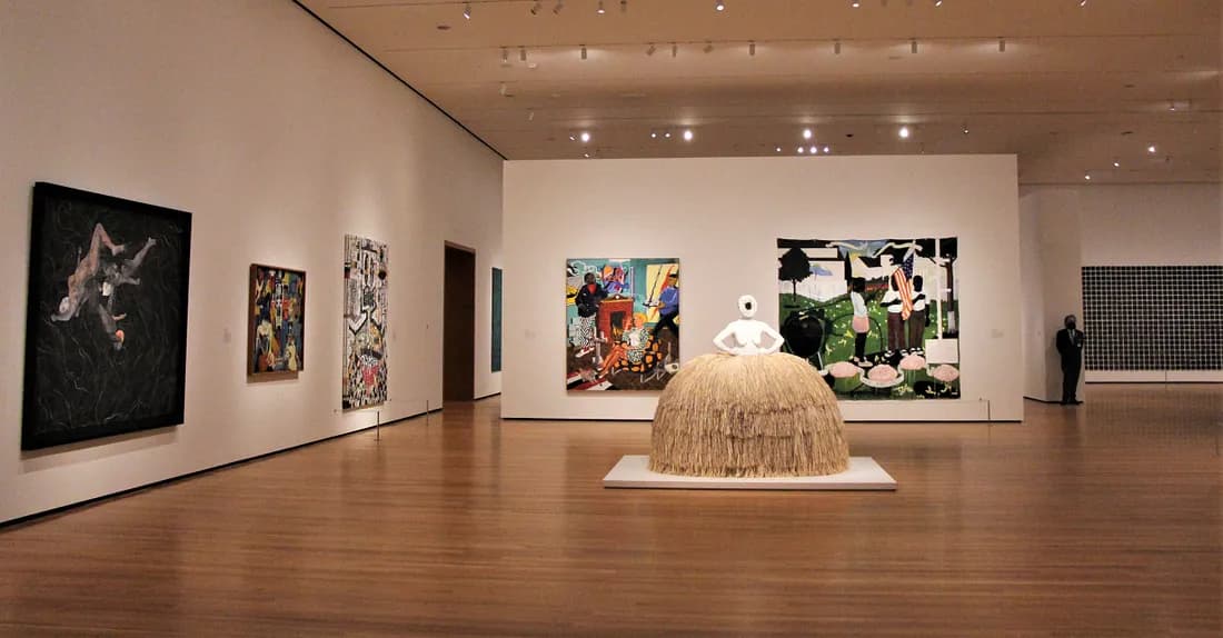 Contemporary art pieces in a gallry.