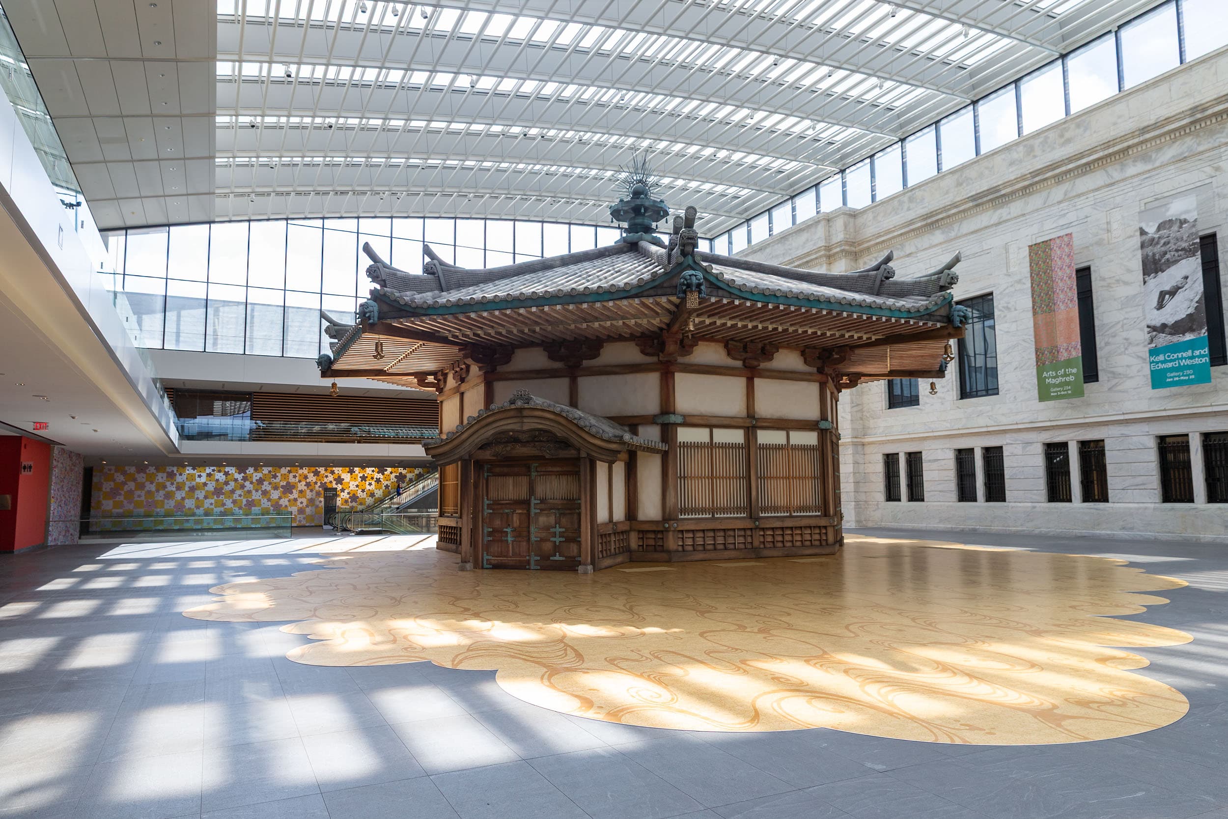 Installation view of a Japanese temple in the atrium