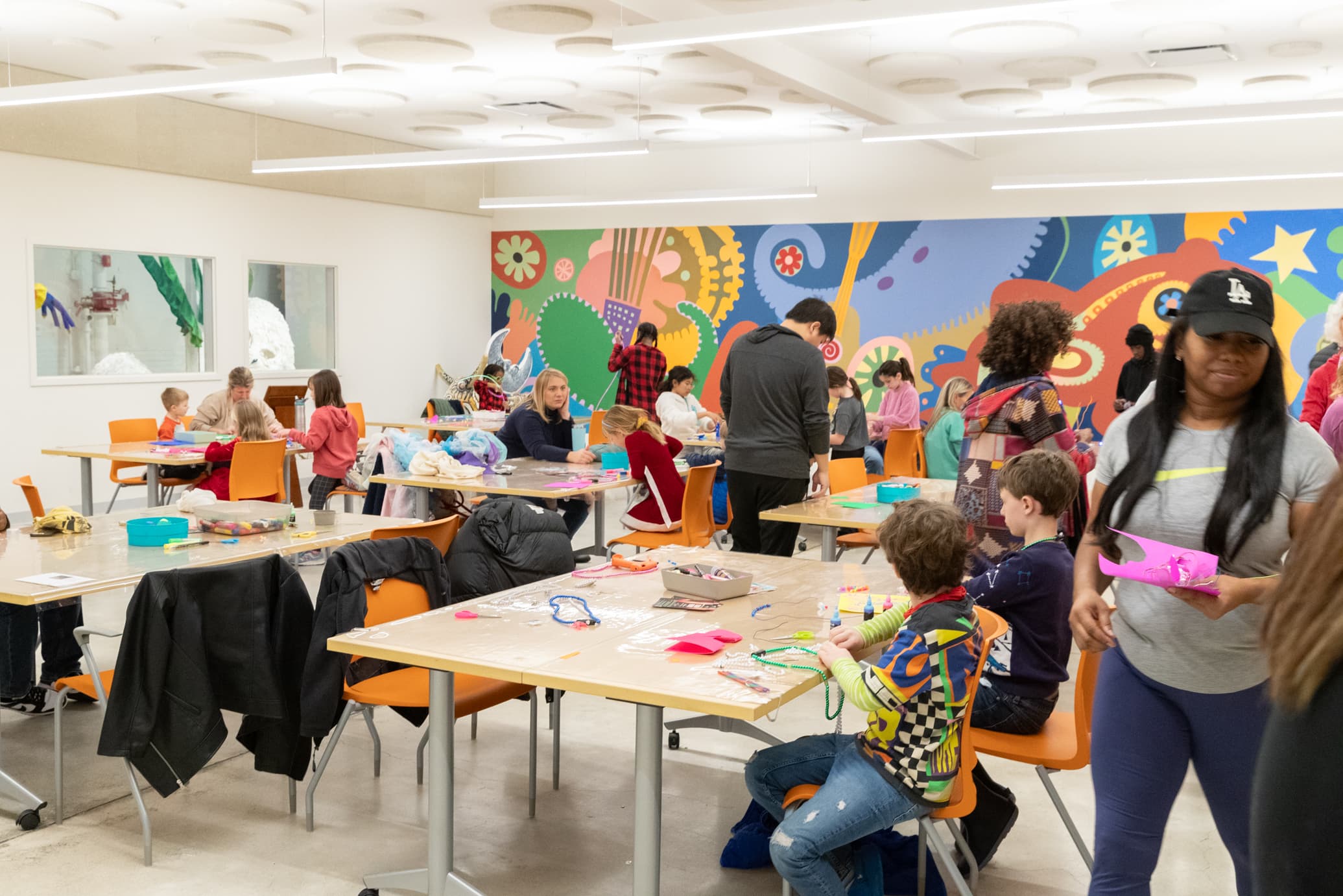 people working on art project