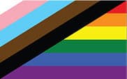A flag concept features horizontal bands of the rainbow with black, brown, blue, pink, and white stripes slanting diagonally across the upper half.