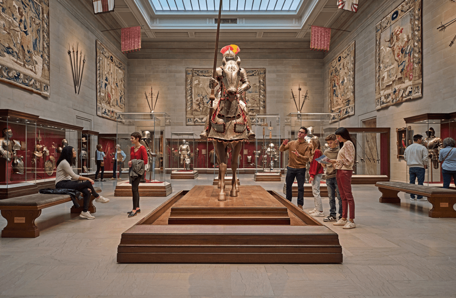 the CMA armor court with visitors observing the art in different places