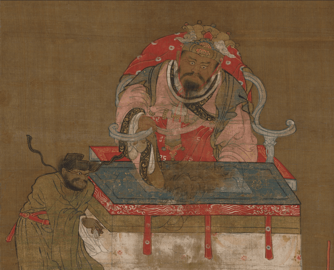 Detail of a Korean hanging scroll of a king