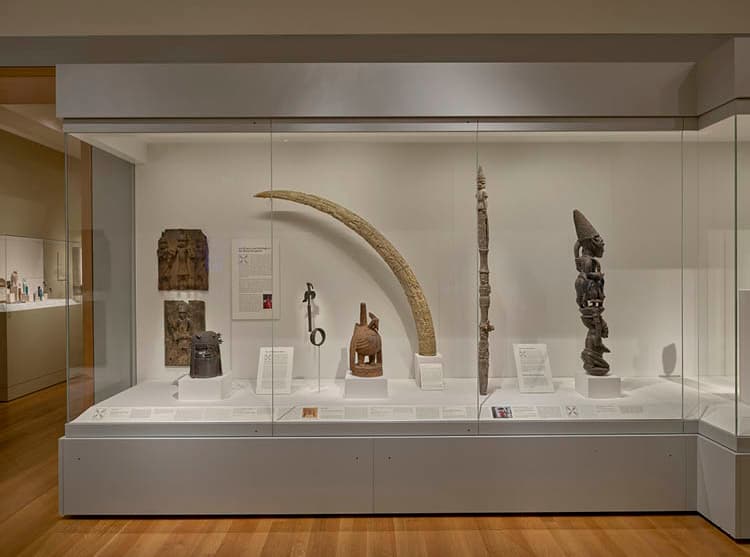 The gallery installation groups works by artistic guild and with allusions to original viewing context.