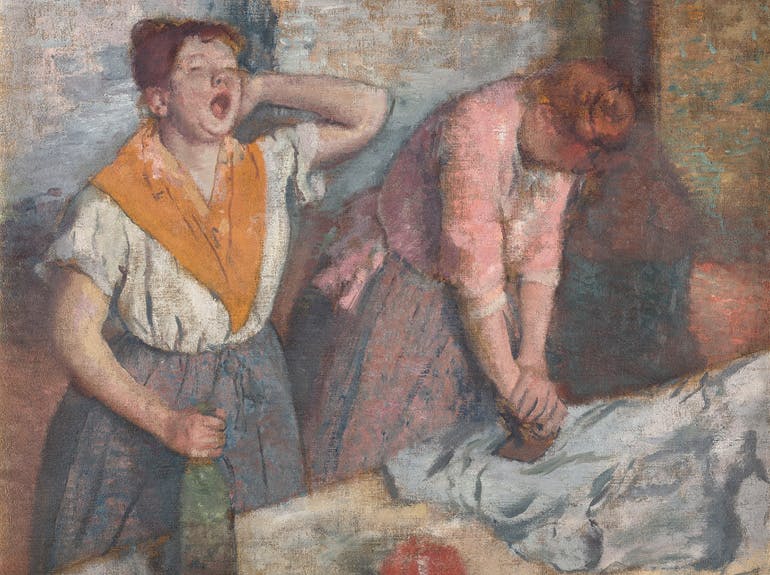painting of women yawning and ironing