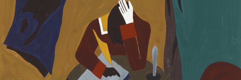 The Life of Toussaint L’Ouverture, No. 22: Settling down at St. Marc, he took possession of two important posts, 1938. Jacob Lawrence (American, 1917–2000). Tempera on paper; 19 x 11 1/2 in. Courtesy Amistad Research Center, Tulane University, New Orleans