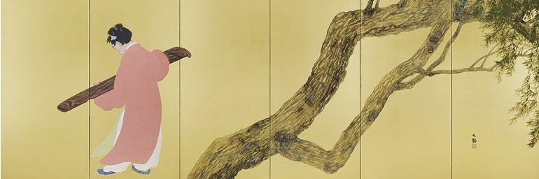 Chinese Poet Tao Yuanming (detail), 1912 (Meiji 45). Yokoyama Taikan (1868–1958). Pair of six-fold screens, color on gold-leafed paper; 171.2 x 309 cm (each screen). Tokyo National Museum, A-10531