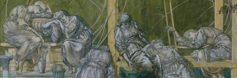 The Garden Court (detail), c. 1869/73. Sir Edward Coley Burne-Jones (British, 1833–1898). Graphite and watercolor, heightened with white gouache; 32.3 x 60.2 cm. The Cleveland Museum of Art, Andrew R. and Martha Holden Jennings Fund 1994.197