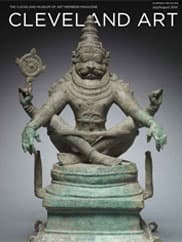 Bronze statue of Yoga Narashimha, Vishnu in His Man-Lion Avatar from India with four arms in a yoga position with crossed legs on the magazine cover
